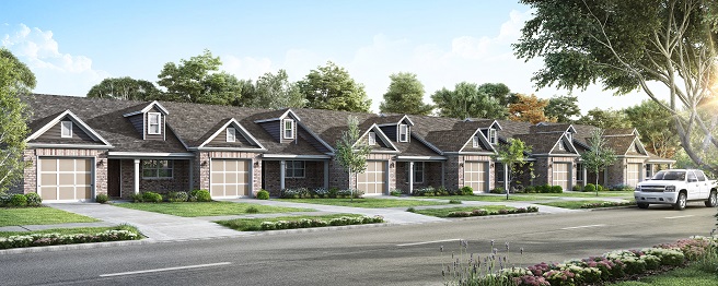 Exterior of three townhomes
